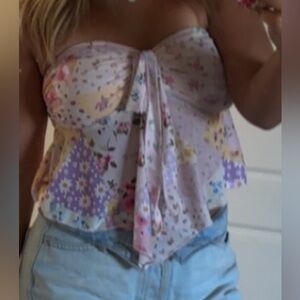 SHEIN Multicolor Floral Patchwork Strapless Top